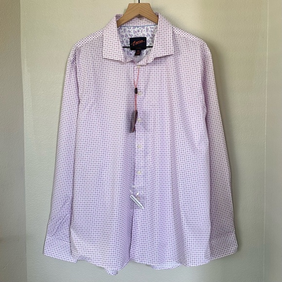 EGARA NWT XXL Slim Fit Sport Shirt • Berry Pink Purple Geo Tile Print Button Up - Picture 3 of 11